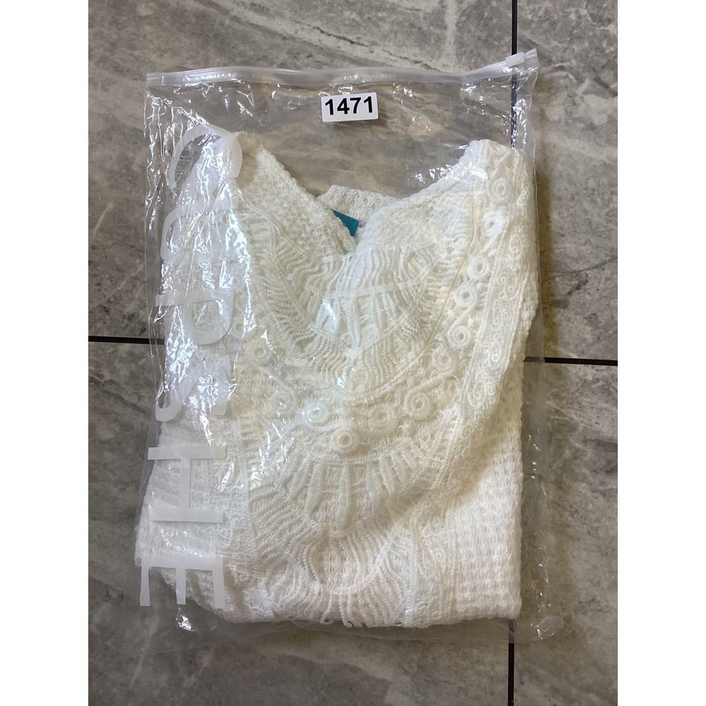 Cupshe Womens White Waffle Knit Crochet Lace V-Neck Short Sleeve Top Small NEW - Picture 7 of 7